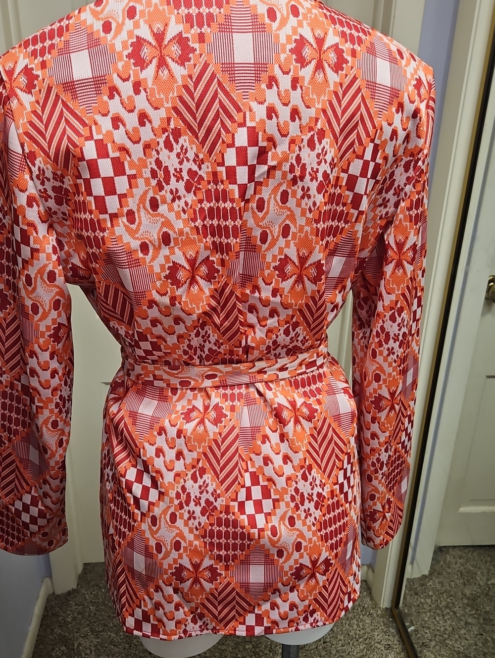 Vtg 70s Belted Blazer Jacket Rhapsody by Glazier Geometric Opt Art Top - Picture 2 of 11